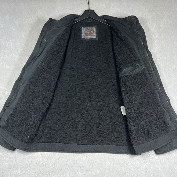 Levi's Denim Trucker Jacket Men's Large Black Sherpa Lined Full Zip - Picture 2 of 14